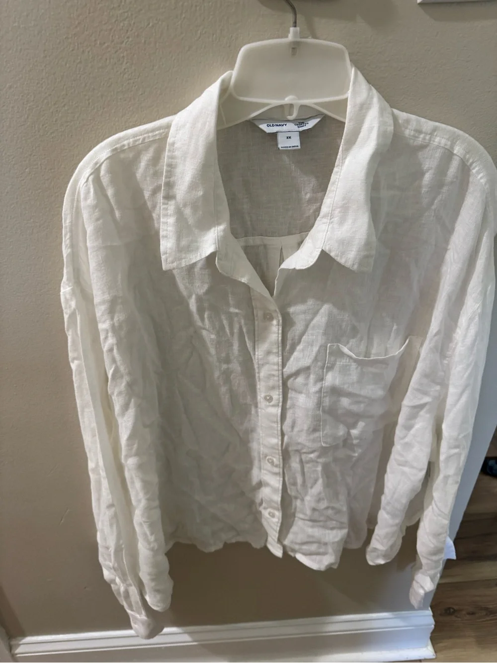 NWT Old Navy women’s White Linen blend Button-Up cropped Shirt - Picture 1 of 5